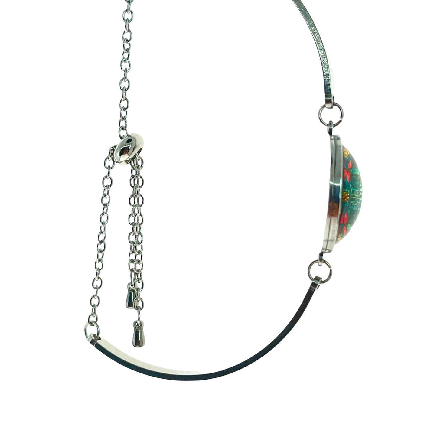 Emerald Forest Slider Bead Bracelet, Sliding Bead Bangle, Floral Hippie Boho Wristlet, Bohemian Jewelry, Stainless Steel Accessory