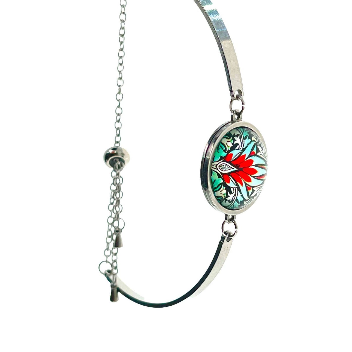 Blue Flame Slider Bead Bracelet, Stainless Steel Boho Hippie Wristlet, Bohemian Jewelry