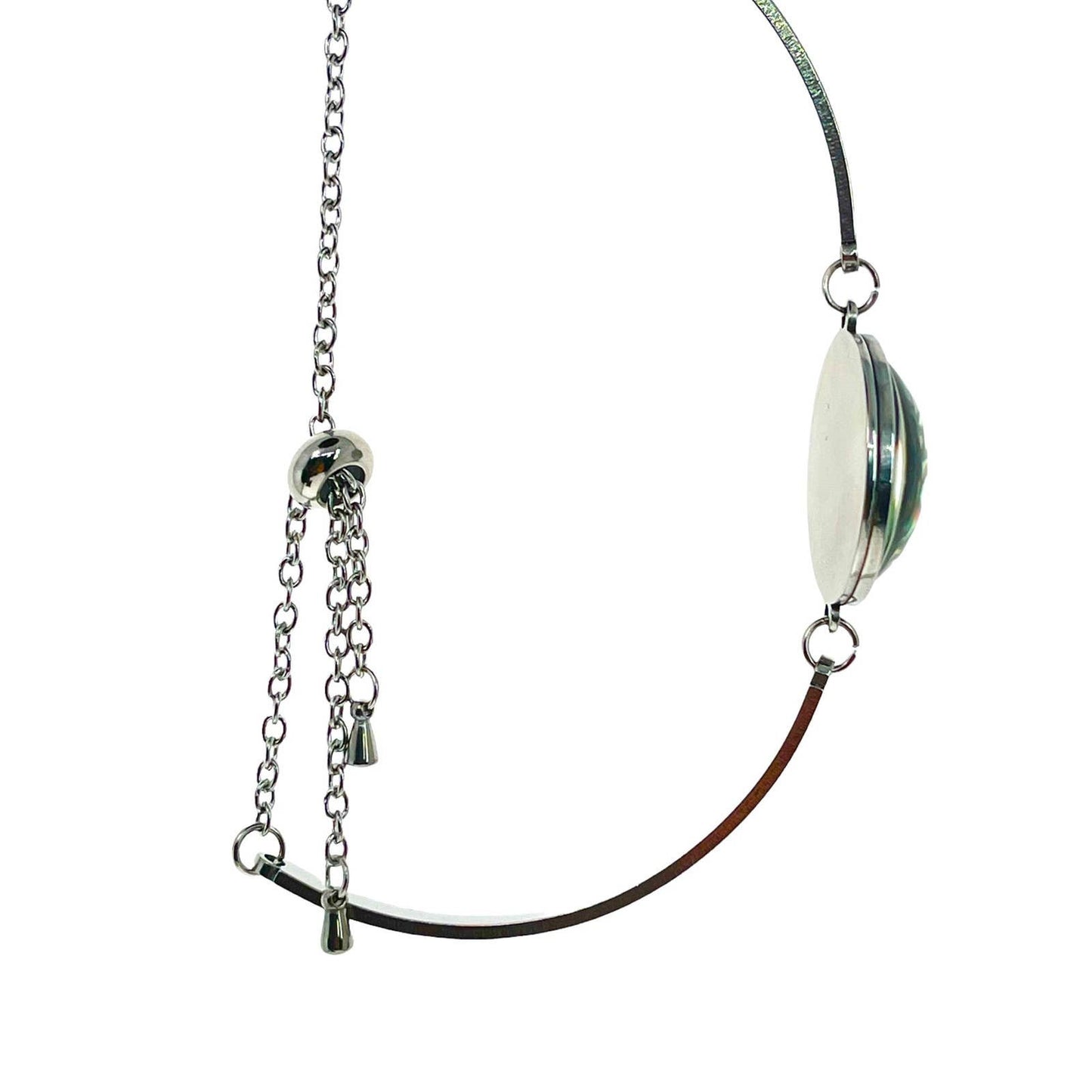 Blue Flame Slider Bead Bracelet, Stainless Steel Boho Hippie Wristlet, Bohemian Jewelry