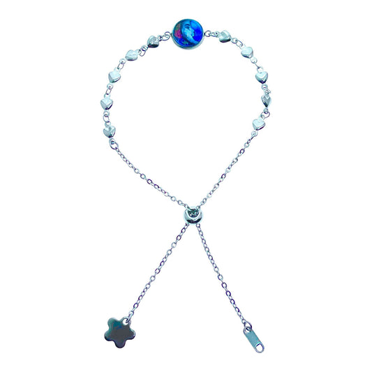 BlueBella Crescent Heart Slider Bracelet, Moon Jewelry, Celestial Star Mystical Accessory, Adjustable Bangle, Photo Glass Charm