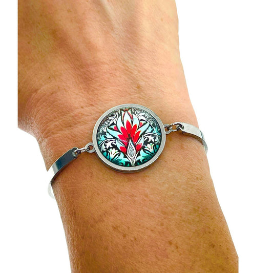 Blue Flame Slider Bead Bracelet, Stainless Steel Boho Hippie Wristlet, Bohemian Jewelry