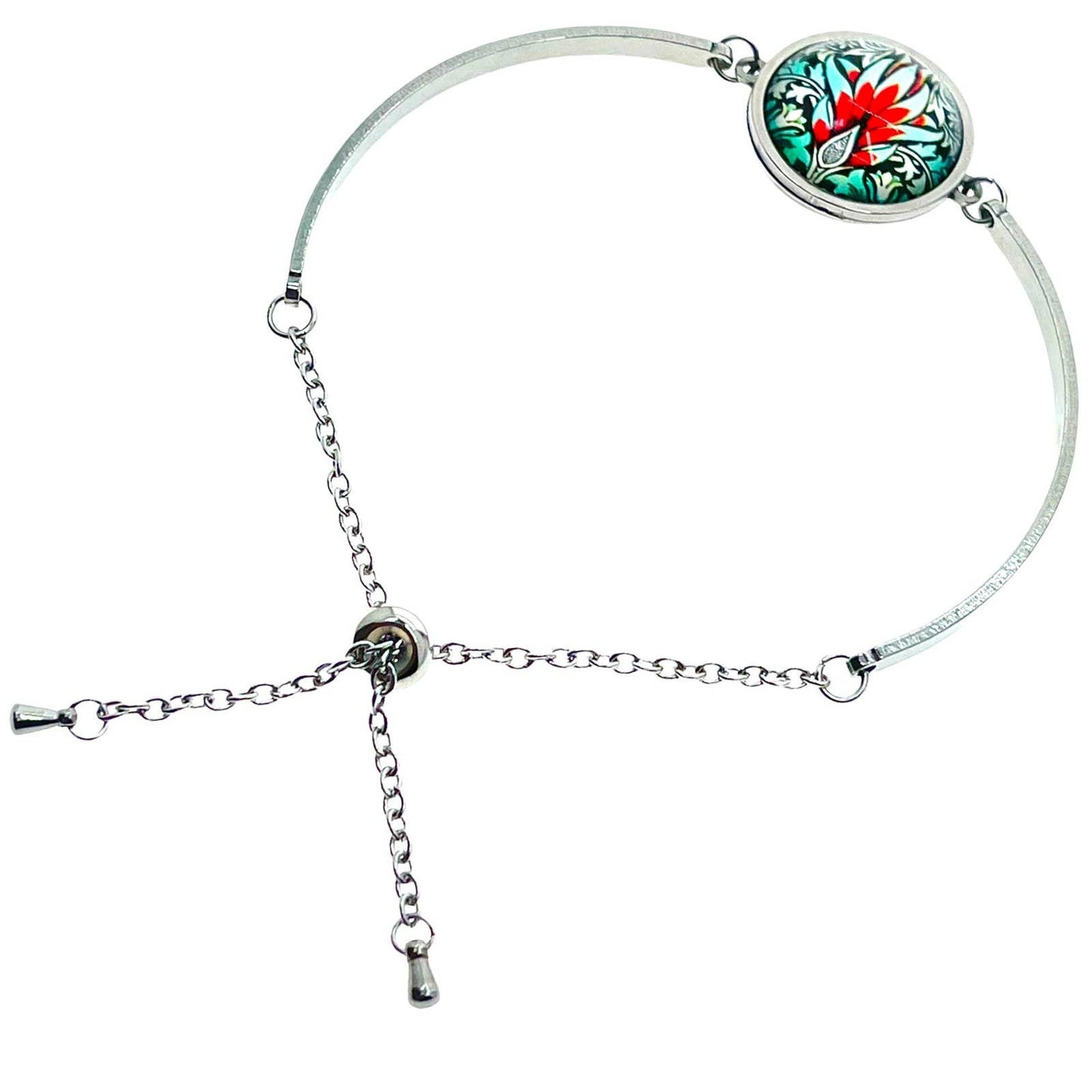 Blue Flame Slider Bead Bracelet, Stainless Steel Boho Hippie Wristlet, Bohemian Jewelry