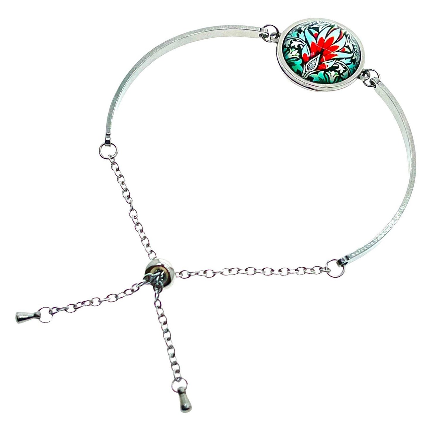 Blue Flame Slider Bead Bracelet, Stainless Steel Boho Hippie Wristlet, Bohemian Jewelry