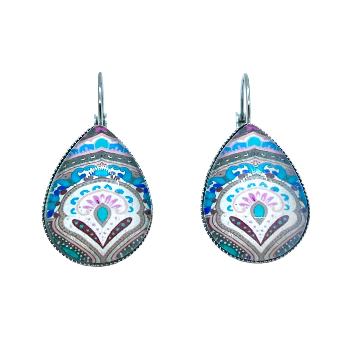 Happy Blooms Teardrop Lever-back Earrings| Cabochon Earrings|Gifts for her Mom Sister Wife Aunt Girlfriend Friend Daughter|BohoLoveObsession