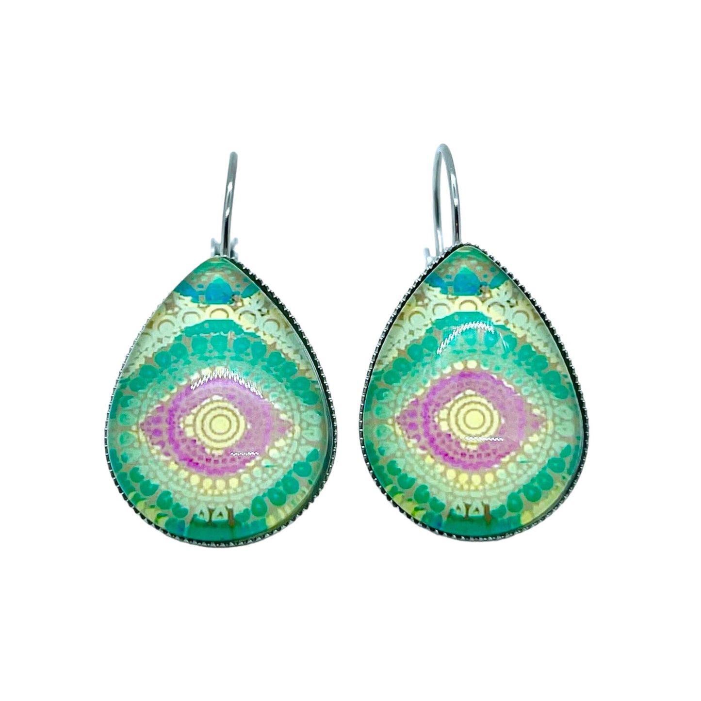 Groovy Green Teardrop Lever-back Earrings| Cabochon Earrings|Gifts for her Mom Sister Wife Aunt Girlfriend Friend Daughter|BohoLoveObsession