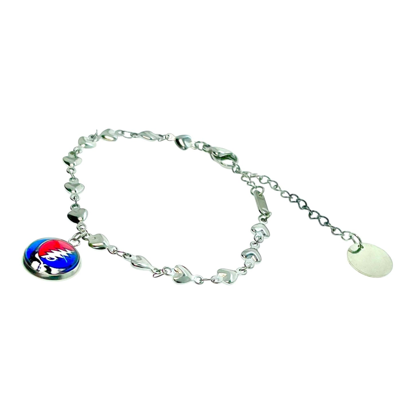 Grateful Dead-Inspired Charm Bracelet, Steal Your Face Jewelry, Jerry Garcia Wristlet, Classic Rock Band Bangle, Boho Hippie Deadhead Bear