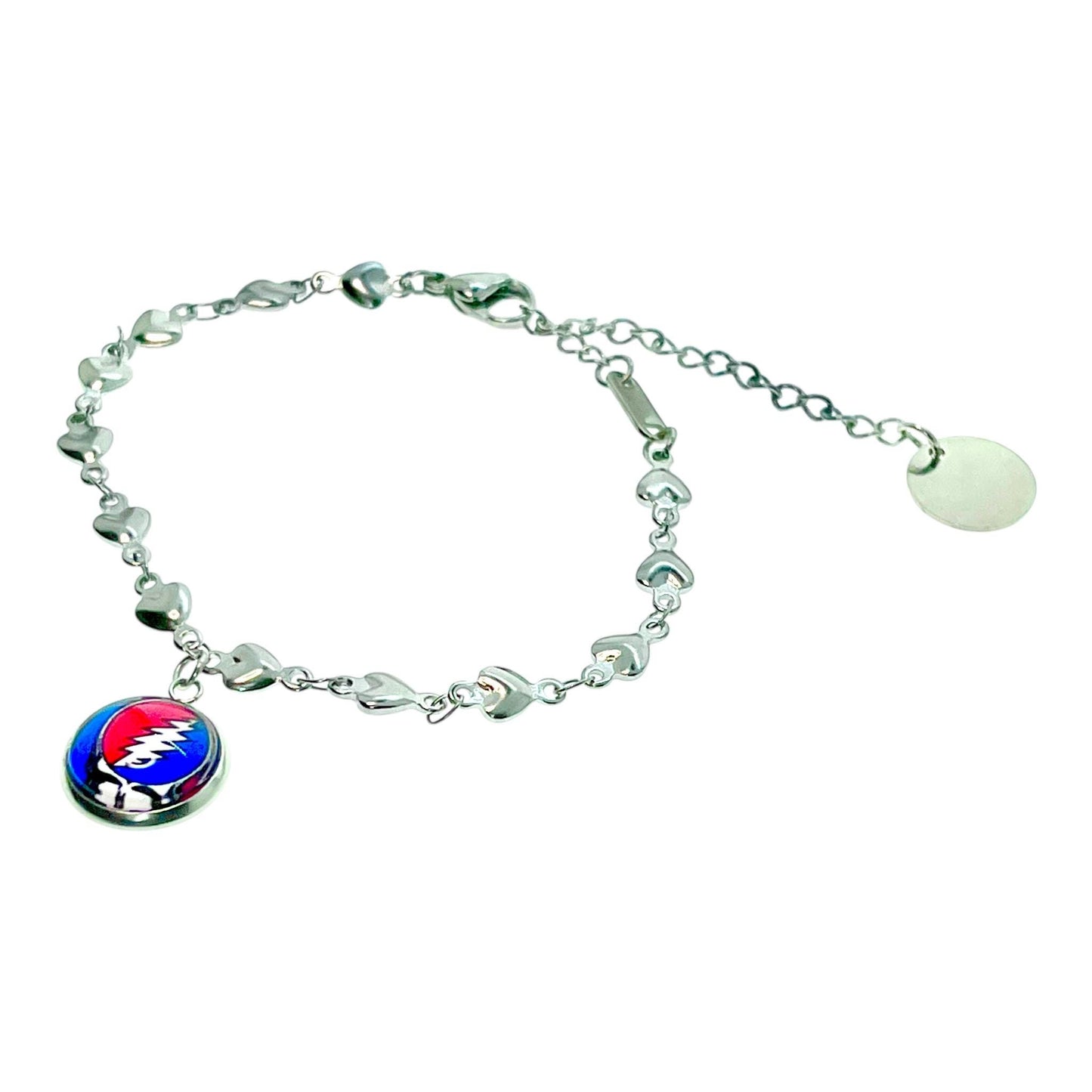 Grateful Dead-Inspired Charm Bracelet, Steal Your Face Jewelry, Jerry Garcia Wristlet, Classic Rock Band Bangle, Boho Hippie Deadhead Bear