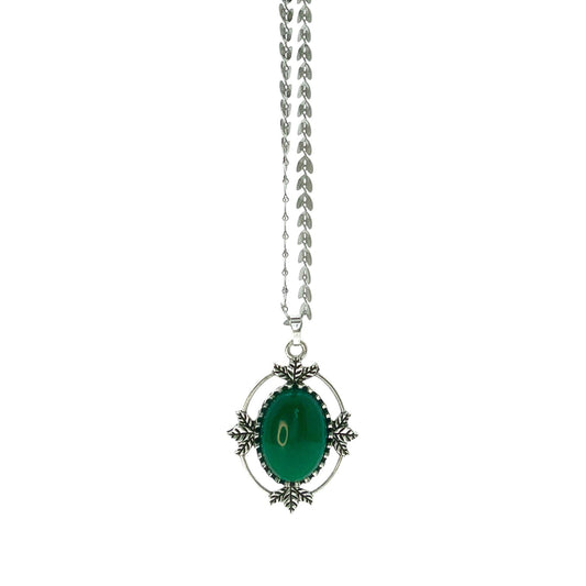 Greenleaf Fairy Amulet, Antique Victorian Gothic Pendant, Emerald Green Stone, Vintage Dark Romantic Jewelry, Witchy Magic Fancy Necklace