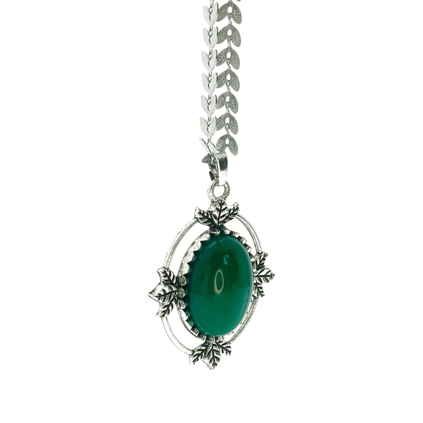 Greenleaf Fairy Amulet, Antique Victorian Gothic Pendant, Emerald Green Stone, Vintage Dark Romantic Jewelry, Witchy Magic Fancy Necklace