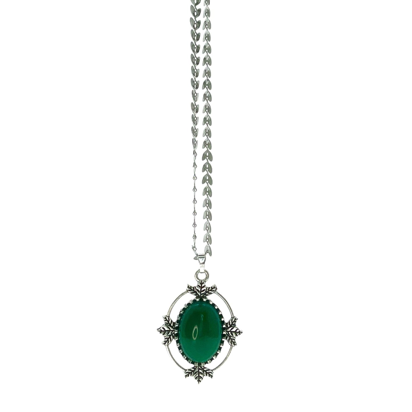Greenleaf Fairy Amulet, Antique Victorian Gothic Pendant, Emerald Green Stone, Vintage Dark Romantic Jewelry, Witchy Magic Fancy Necklace