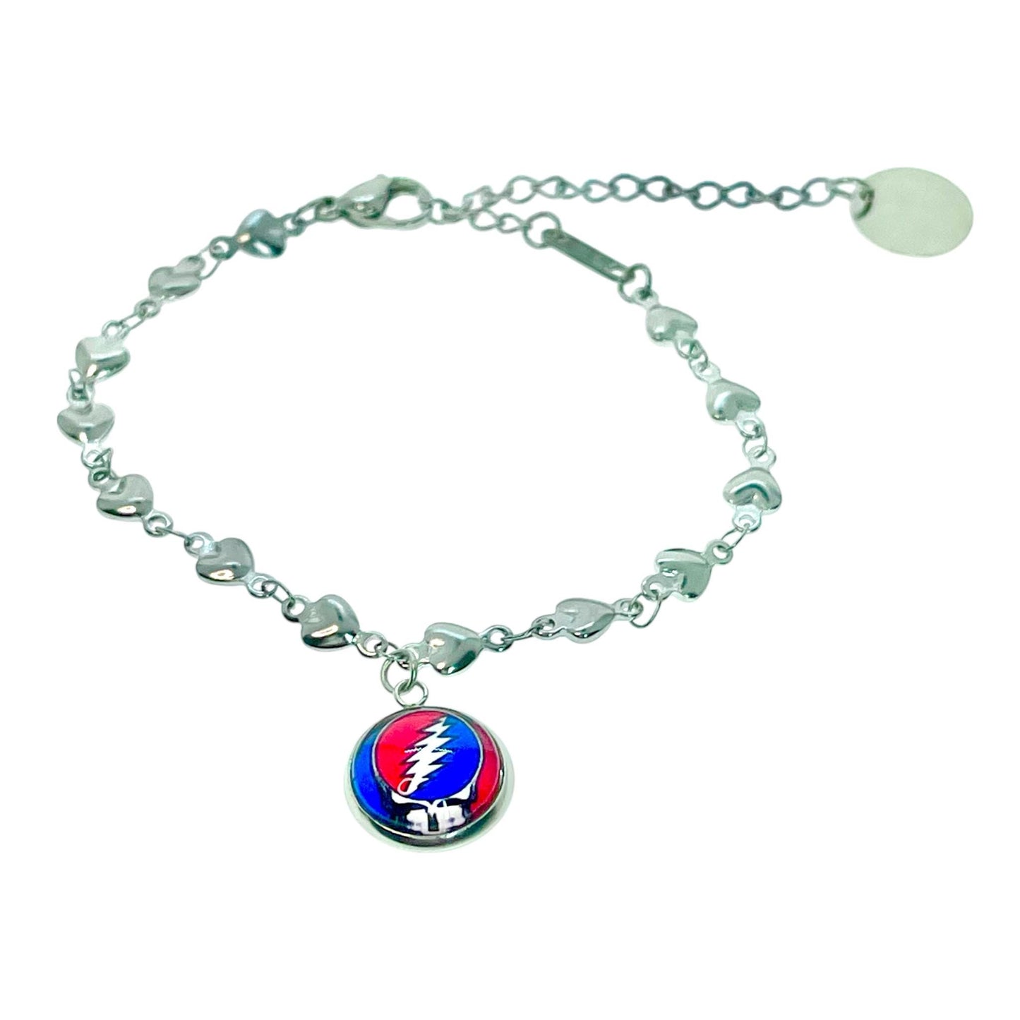 Grateful Dead-Inspired Charm Bracelet, Steal Your Face Jewelry, Jerry Garcia Wristlet, Classic Rock Band Bangle, Boho Hippie Deadhead Bear