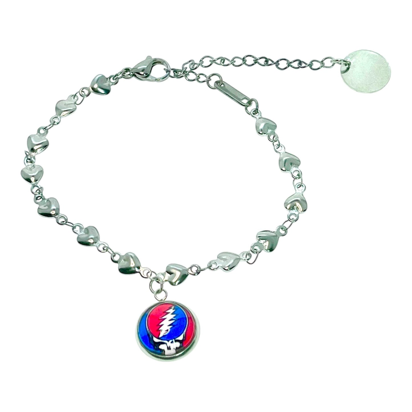 Grateful Dead-Inspired Charm Bracelet, Steal Your Face Jewelry, Jerry Garcia Wristlet, Classic Rock Band Bangle, Boho Hippie Deadhead Bear