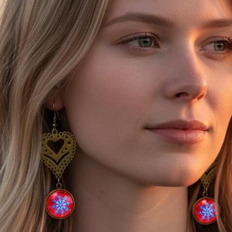 Cherry Red Fancy Heart Dangles, Bronze Bohemian Earrings, Boho Chic, Unique Hippie Jewelry, Vintage Charm Earring, BohoLoveObsession