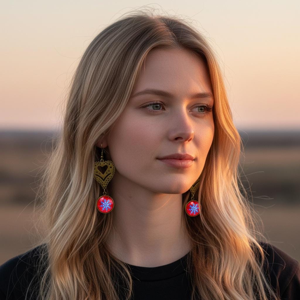 Cherry Red Fancy Heart Dangles, Bronze Bohemian Earrings, Boho Chic, Unique Hippie Jewelry, Vintage Charm Earring, BohoLoveObsession