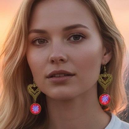 Cherry Red Fancy Heart Dangles, Bronze Bohemian Earrings, Boho Chic, Unique Hippie Jewelry, Vintage Charm Earring, BohoLoveObsession