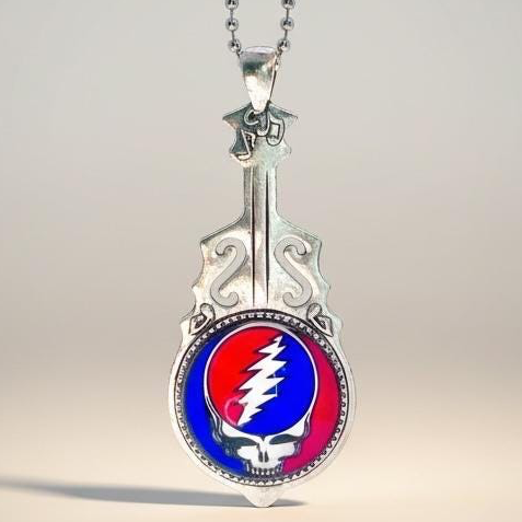 Grateful Dead-Inspired Guitar Necklace, Steal Your Face Pendant, Music Jerry Garcia Jewelry, Deadhead Bears Accessory, Psychedelic Rock