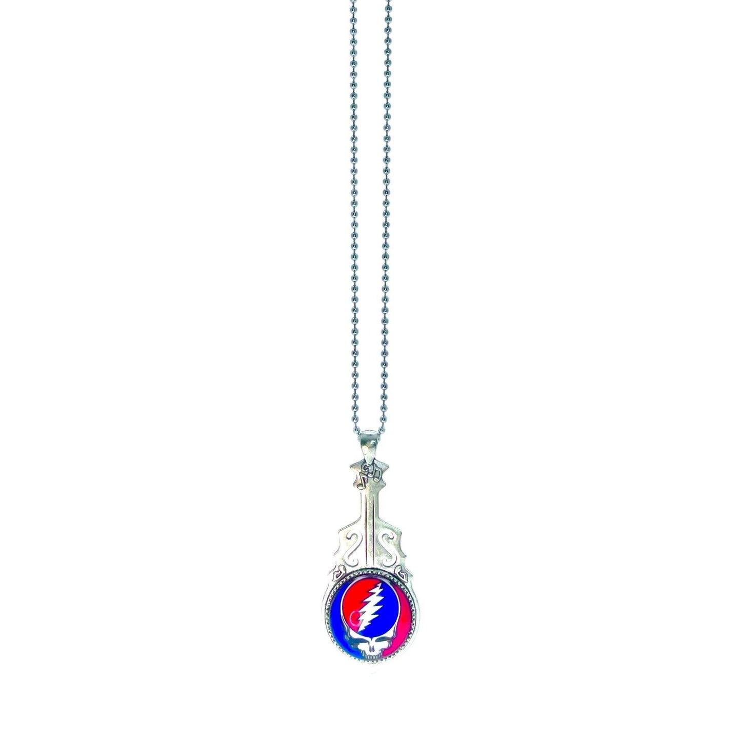 Grateful Dead-Inspired Guitar Necklace, Steal Your Face Pendant, Music Jerry Garcia Jewelry, Deadhead Bears Accessory, Psychedelic Rock