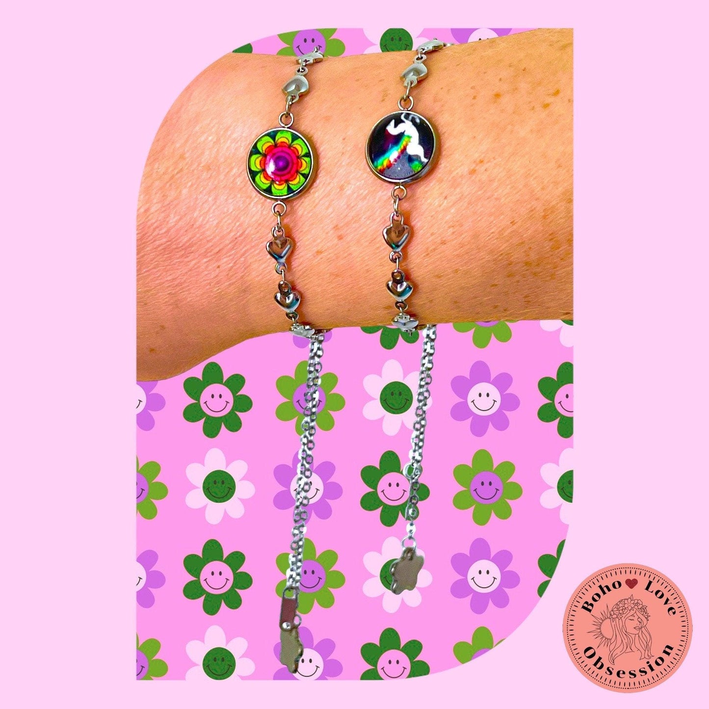 Grateful Dead Rolling Stones-Inspired Peace Sign Bracelet, Steal Your Face Jewelry, Mick Jagger, Wristlet, Classic Rock Bangle, Deadhead