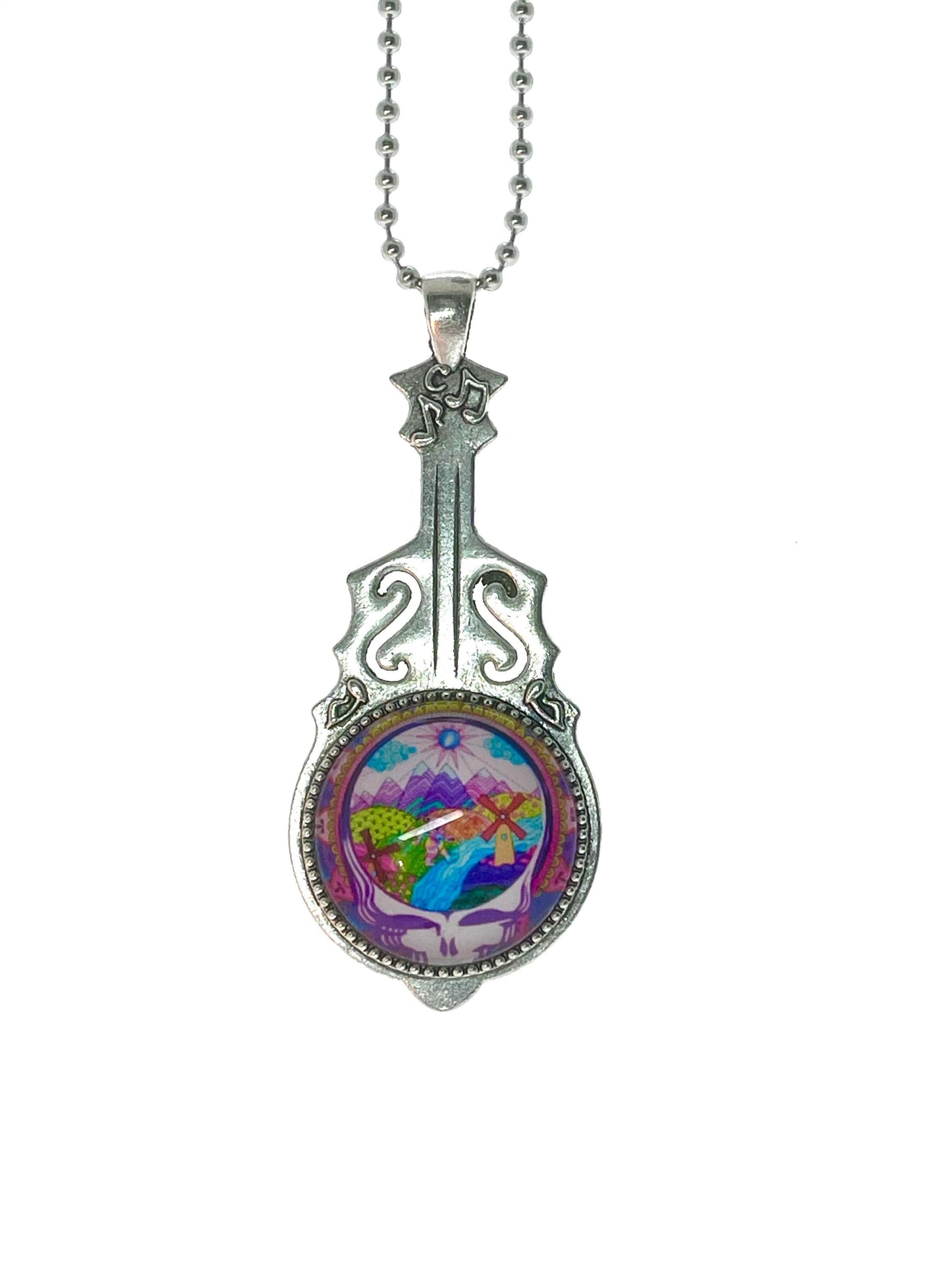 Scenic Stealie Steal Your Face Grateful Dead Inspired, Jerry Garcia Pendant, Deadhead Festival Wear, Psychedelic Classic Rock Music Jewelry