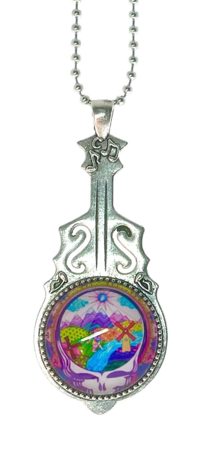Scenic Stealie Steal Your Face Grateful Dead Inspired, Jerry Garcia Pendant, Deadhead Festival Wear, Psychedelic Classic Rock Music Jewelry