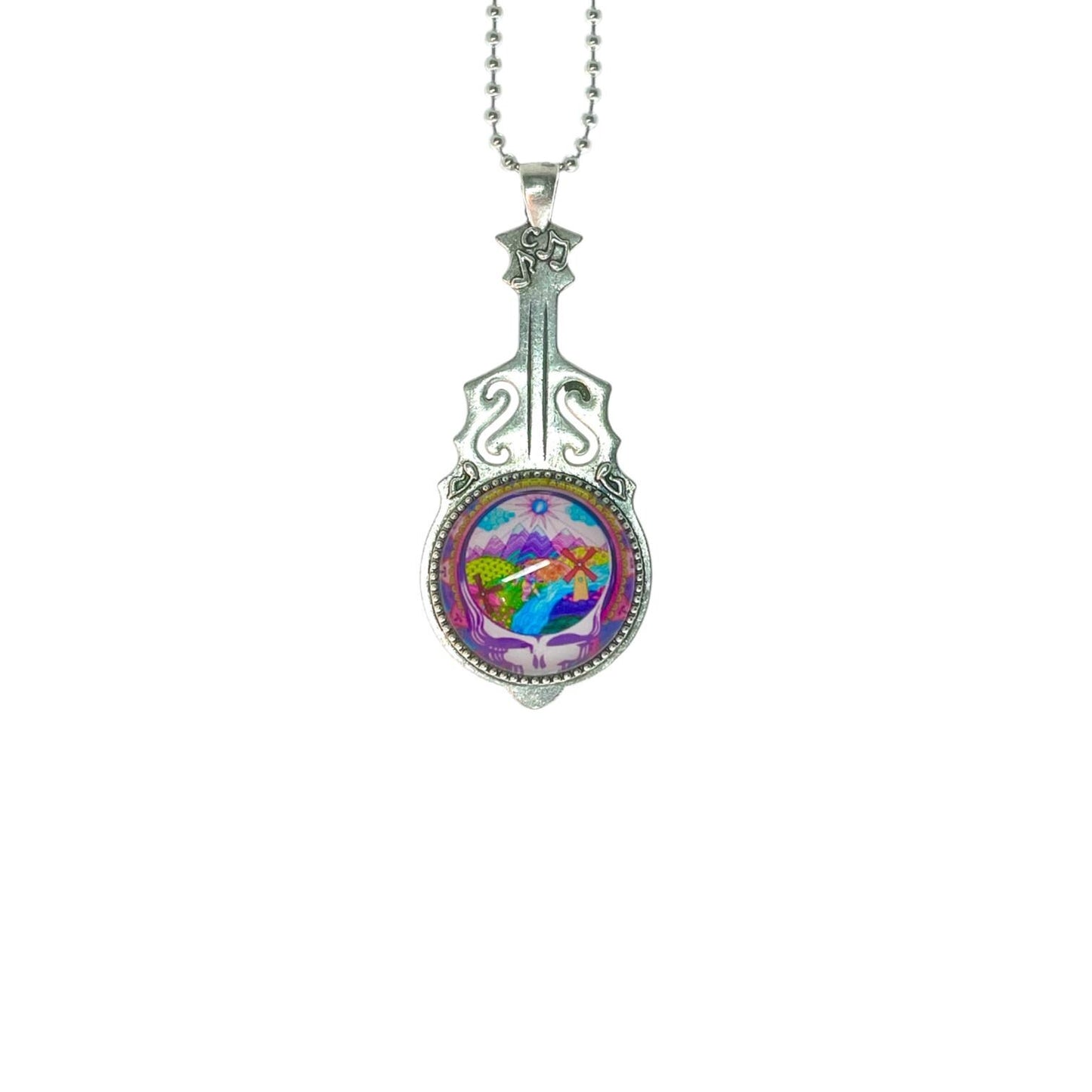 Scenic Stealie Steal Your Face Grateful Dead Inspired, Jerry Garcia Pendant, Deadhead Festival Wear, Psychedelic Classic Rock Music Jewelry