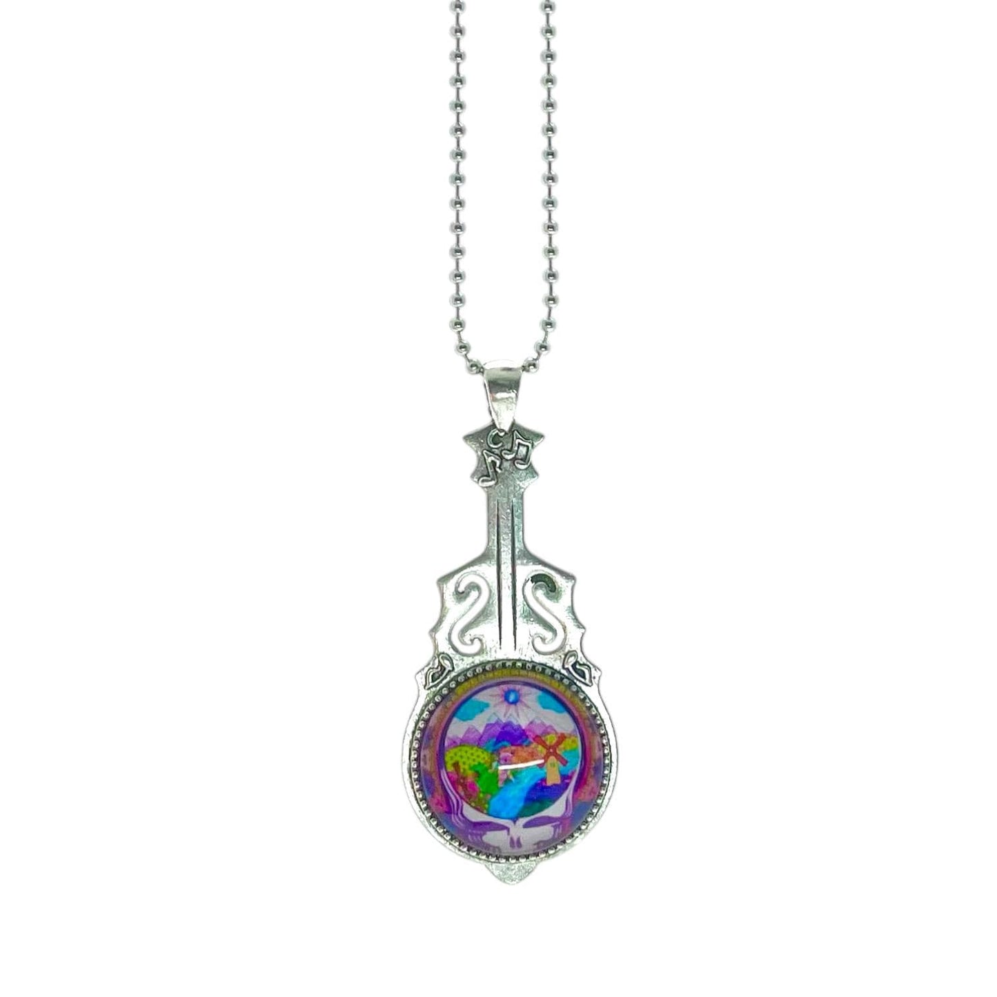 Scenic Stealie Steal Your Face Grateful Dead Inspired, Jerry Garcia Pendant, Deadhead Festival Wear, Psychedelic Classic Rock Music Jewelry