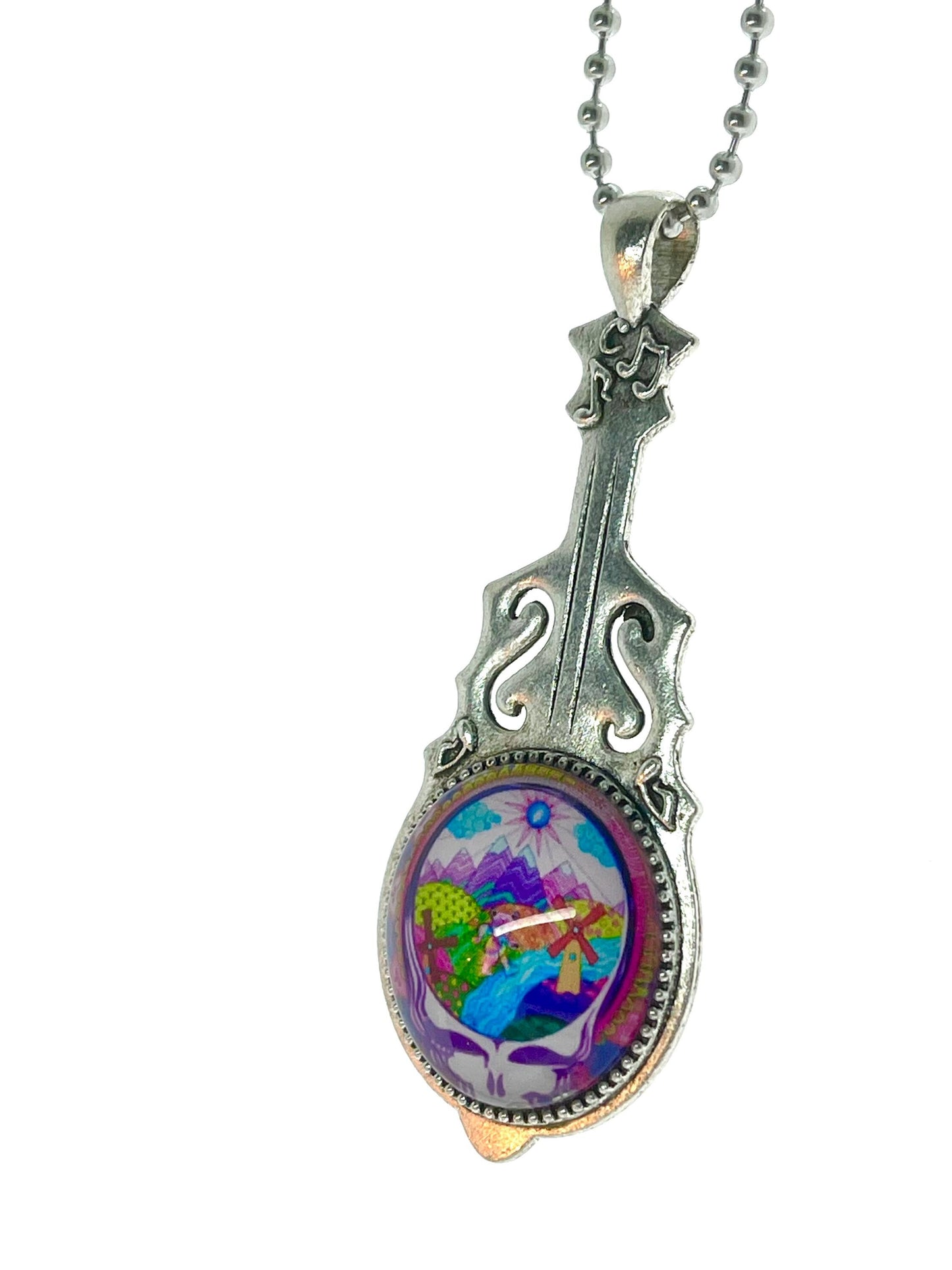 Scenic Stealie Steal Your Face Grateful Dead Inspired, Jerry Garcia Pendant, Deadhead Festival Wear, Psychedelic Classic Rock Music Jewelry