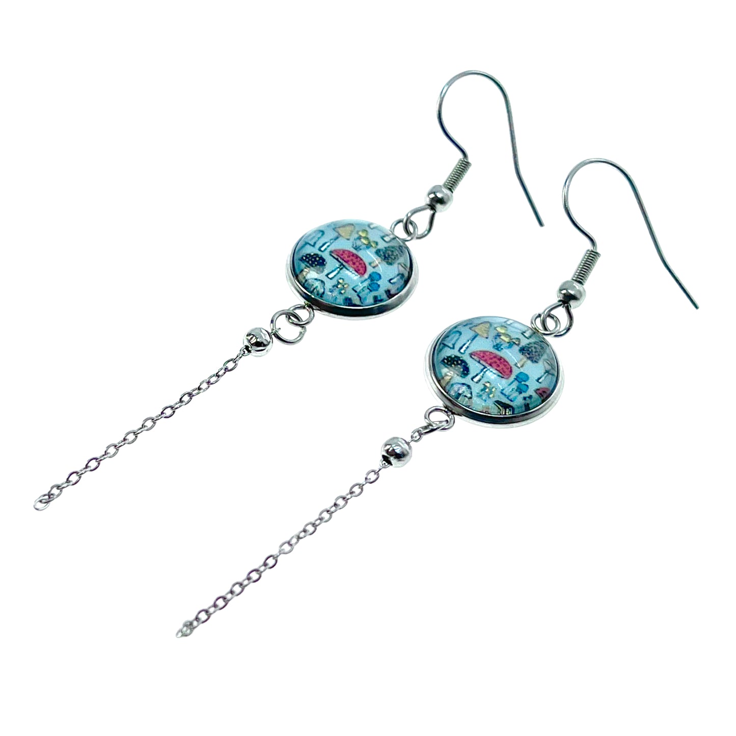 Tiny Mushroom Chain Dangler Earrings