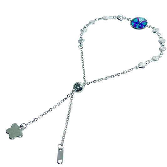 Teal Butterfly Heart Slider Bracelet