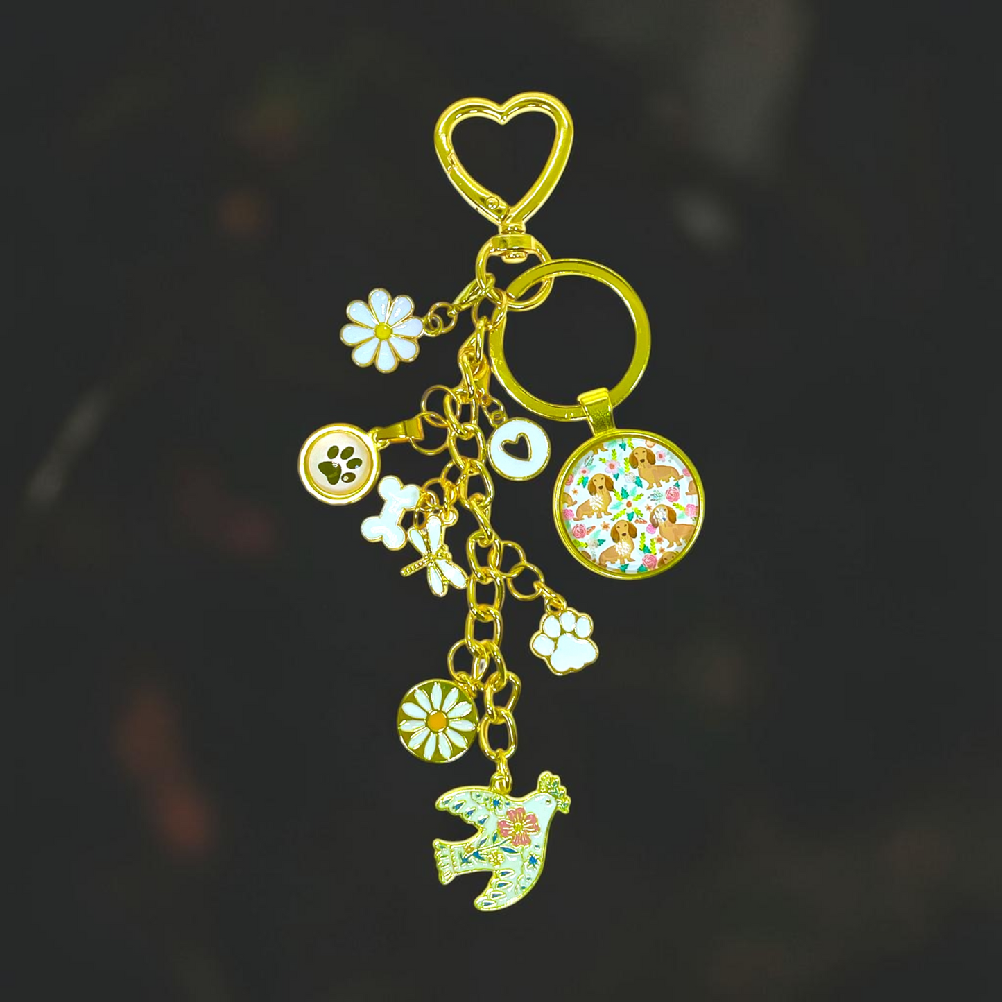White Peace Dove Dachshund Keychain Purse Charm