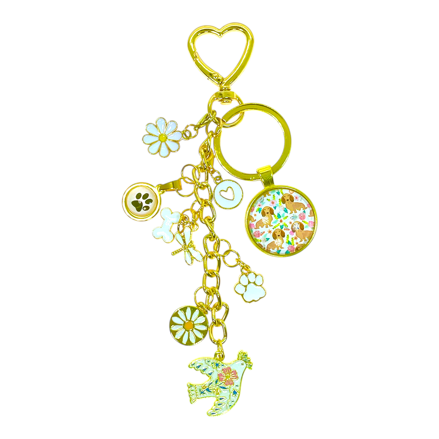 White Peace Dove Dachshund Keychain Purse Charm