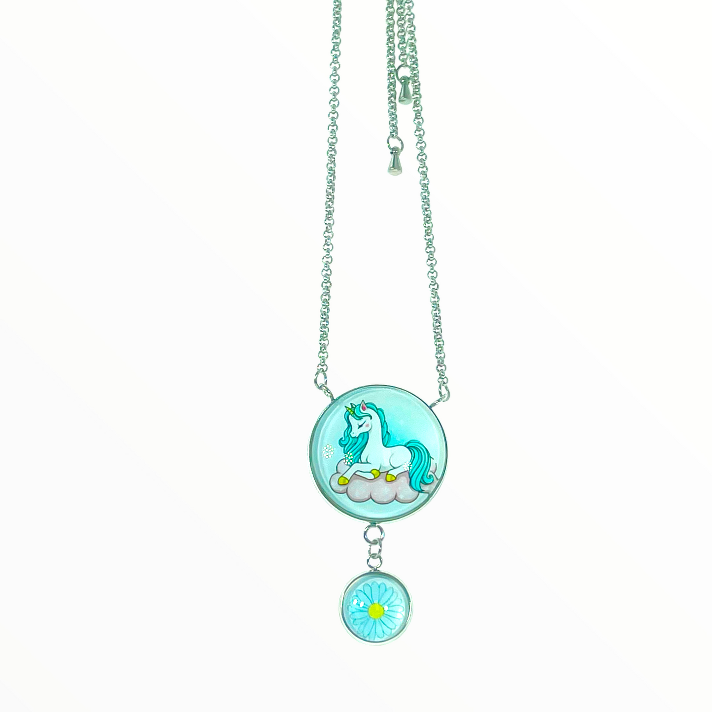 Blue Magic Unicorn Double Round Dangler Necklace