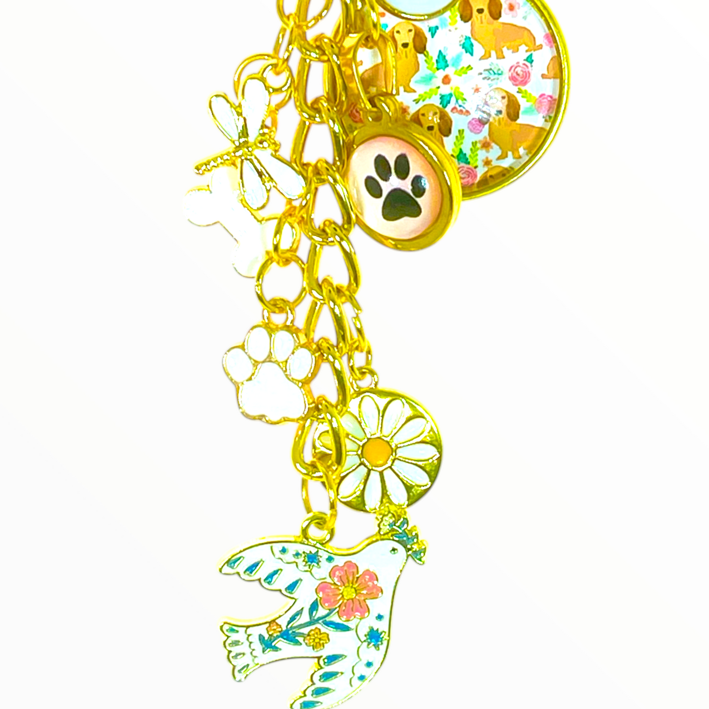 White Peace Dove Dachshund Keychain Purse Charm