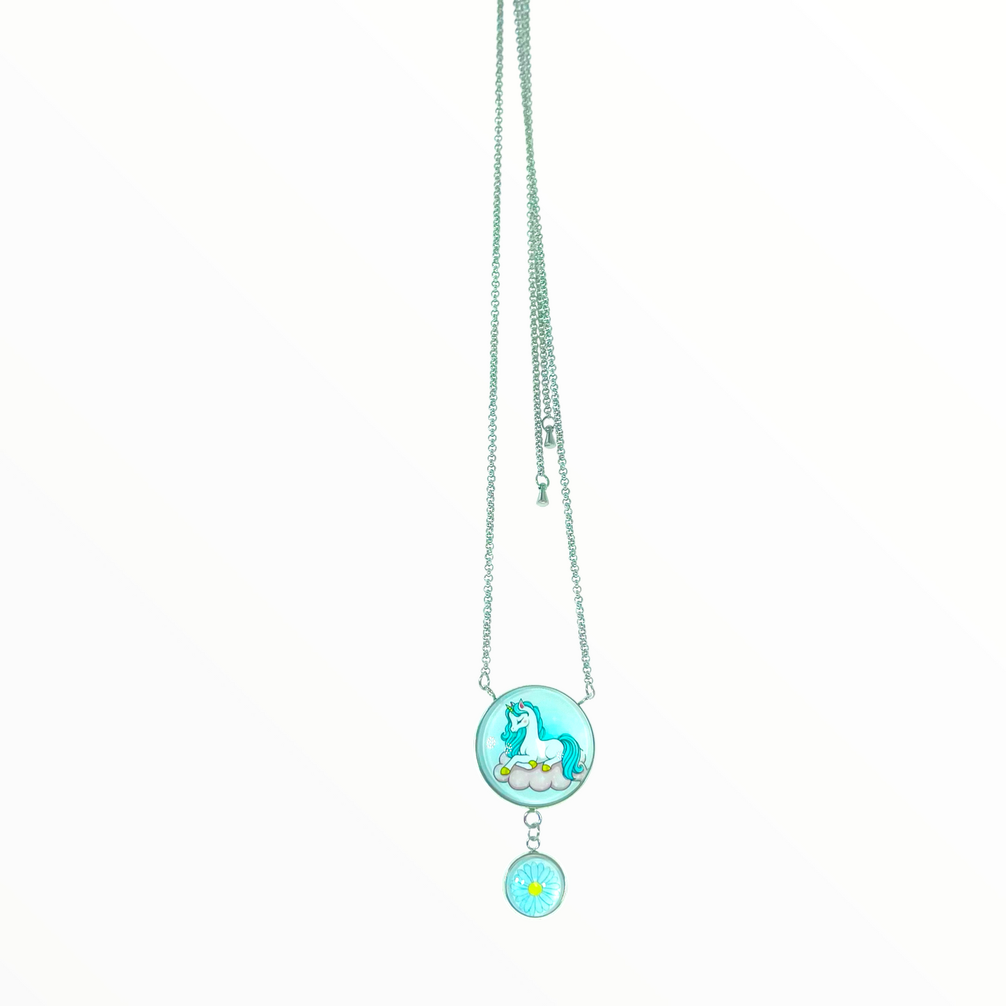 Blue Magic Unicorn Double Round Dangler Necklace