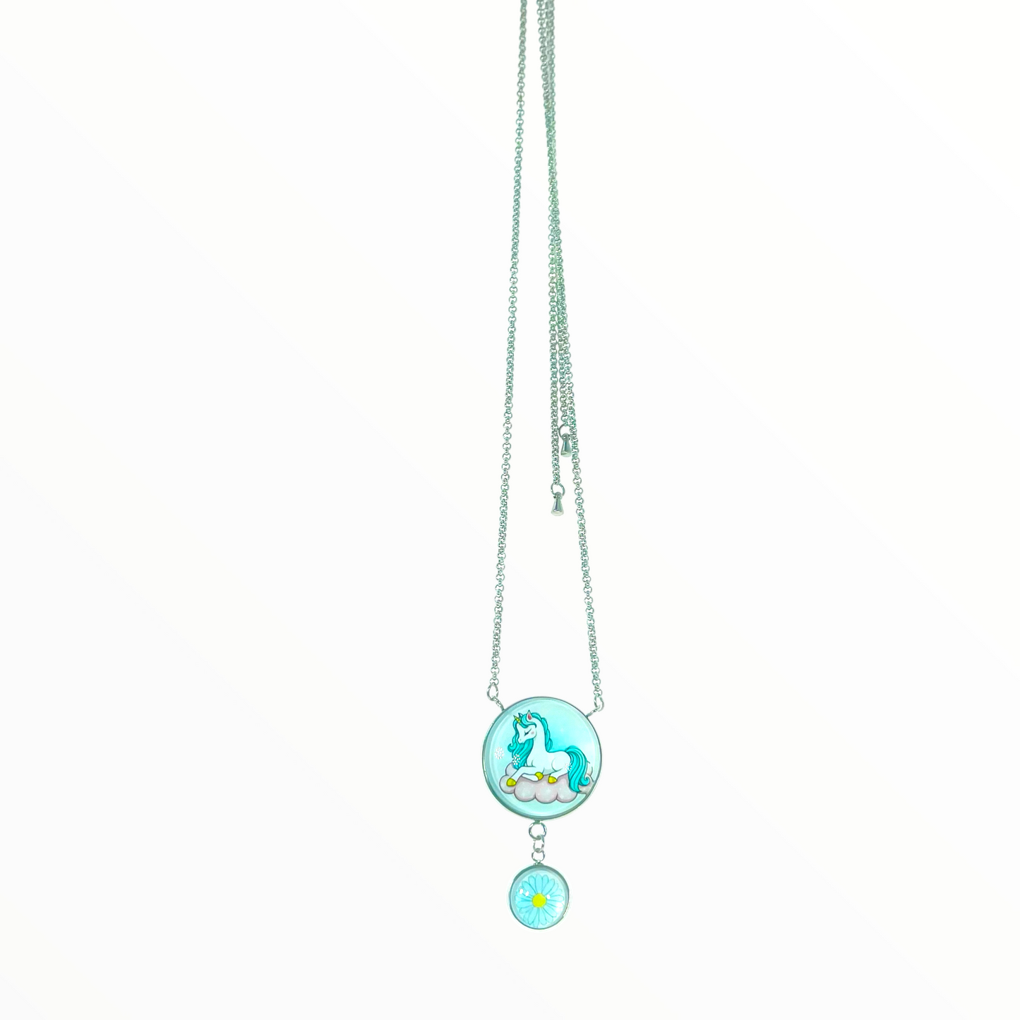 Blue Magic Unicorn Double Round Dangler Necklace