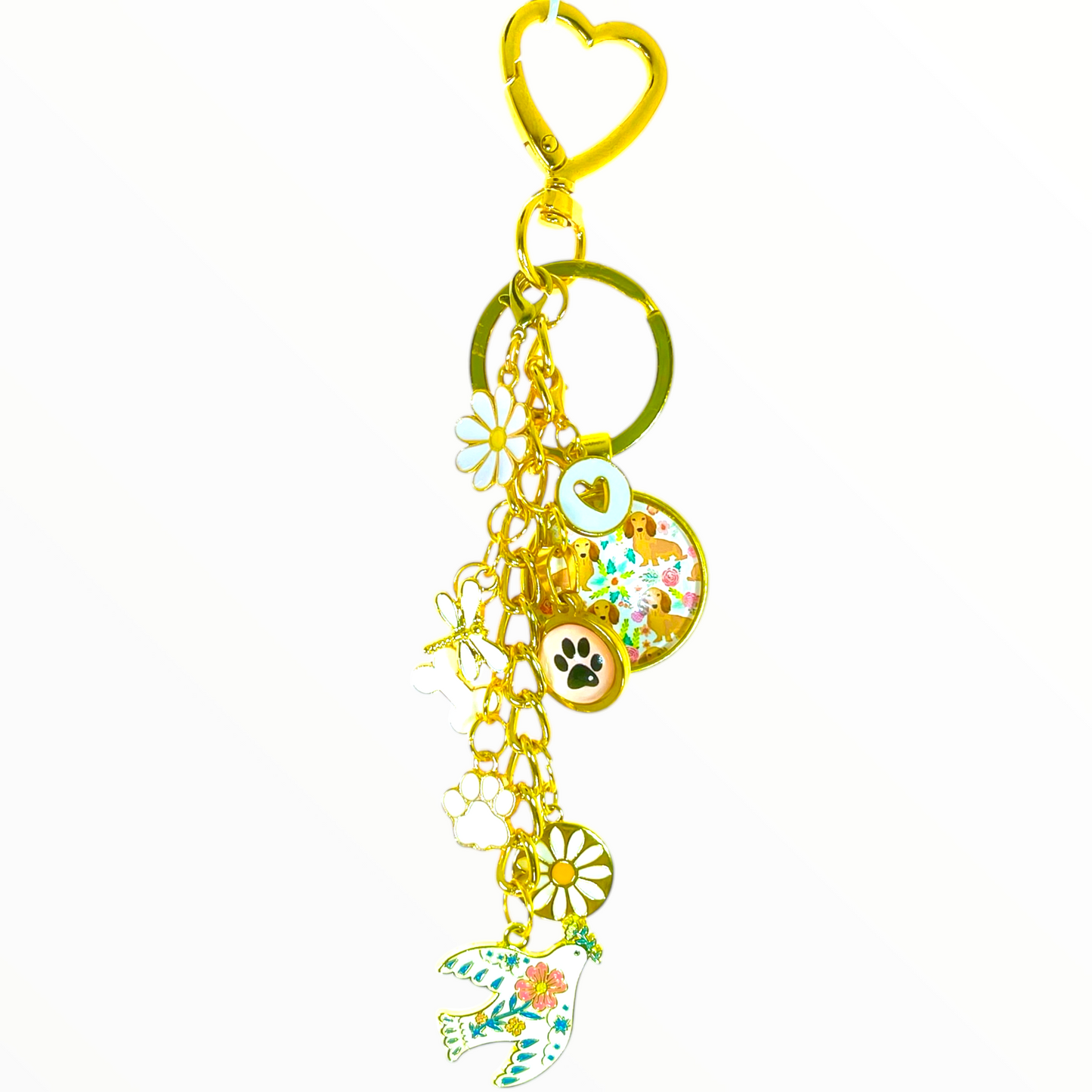 White Peace Dove Dachshund Keychain Purse Charm