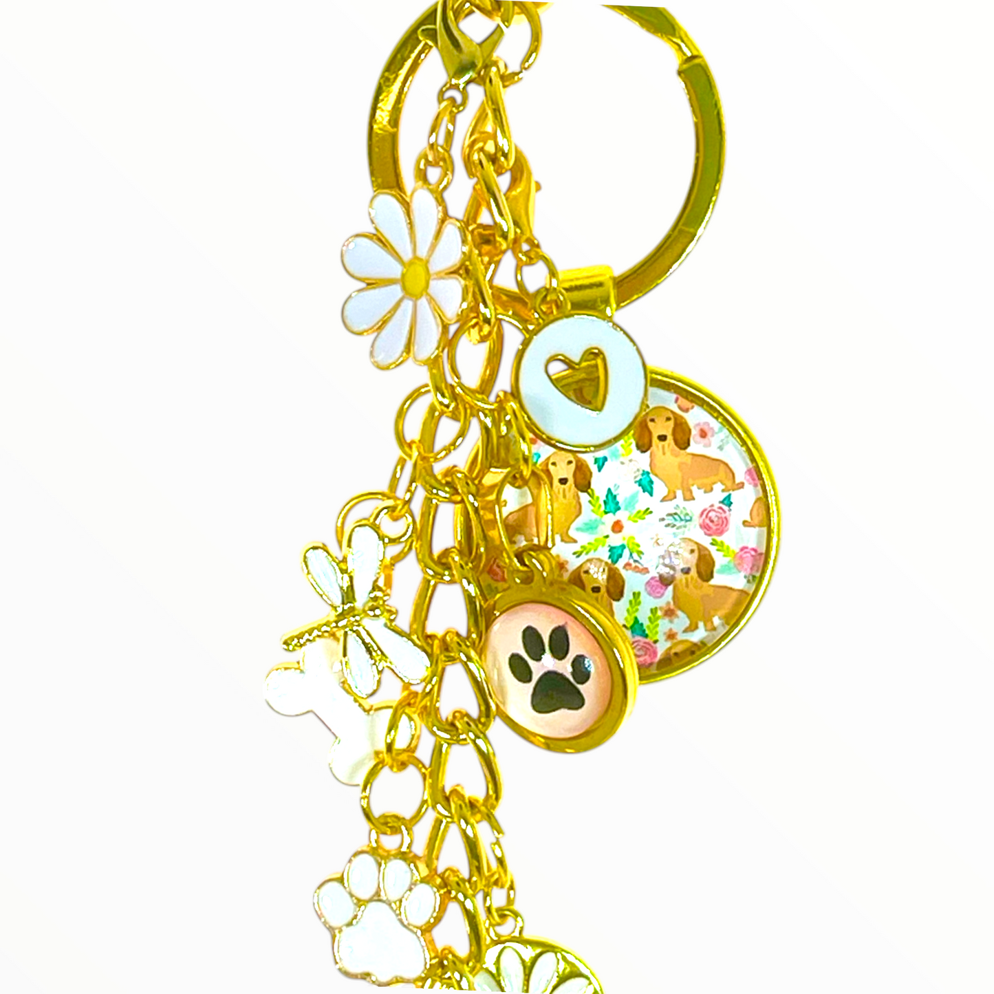 White Peace Dove Dachshund Keychain Purse Charm