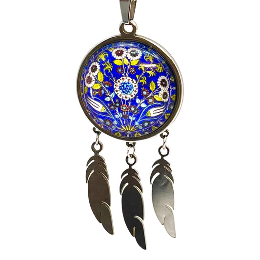 Purple Peony Feather Dreamcatcher Necklace