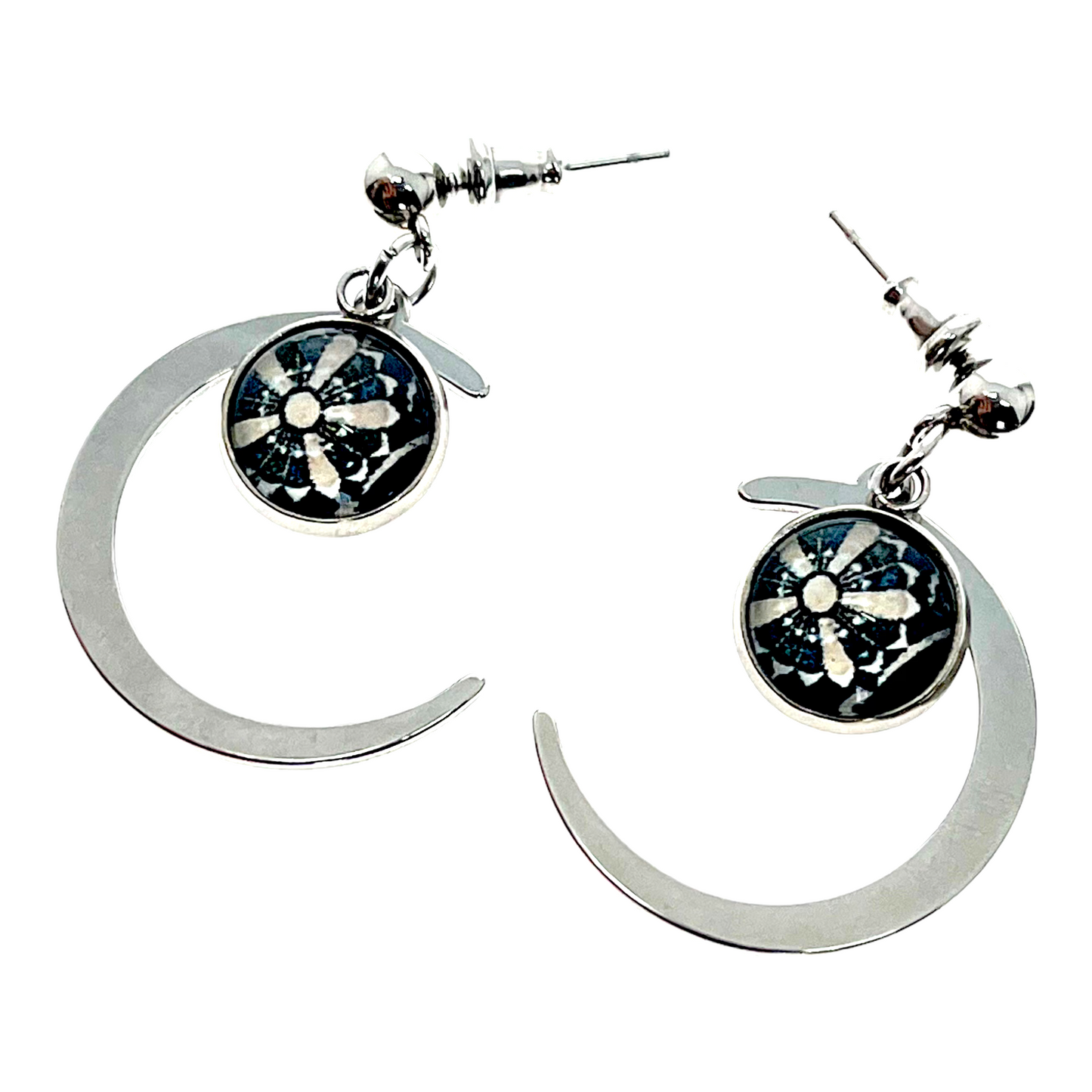 Golden Daisy Crescent Moon Earrings