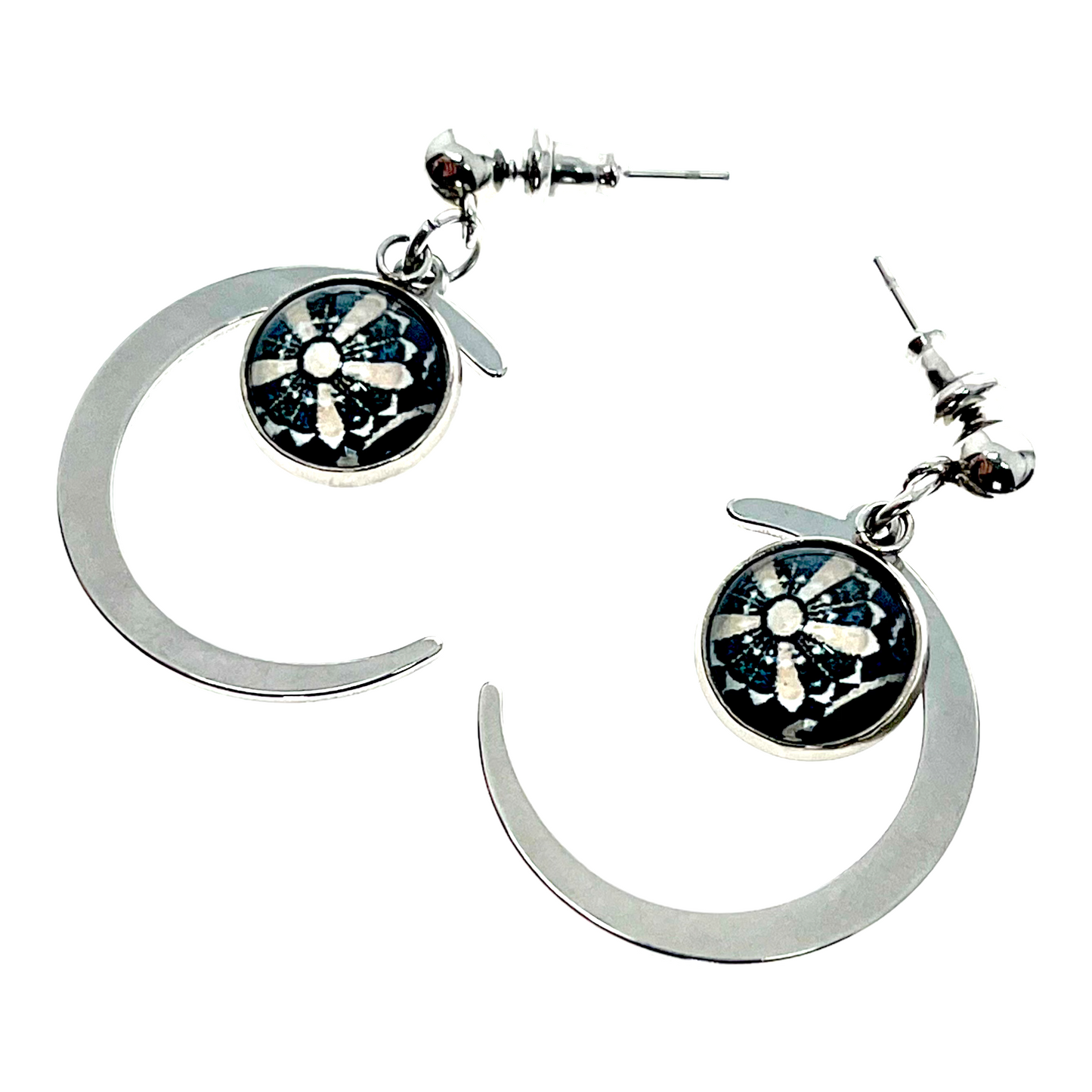 Golden Daisy Crescent Moon Earrings