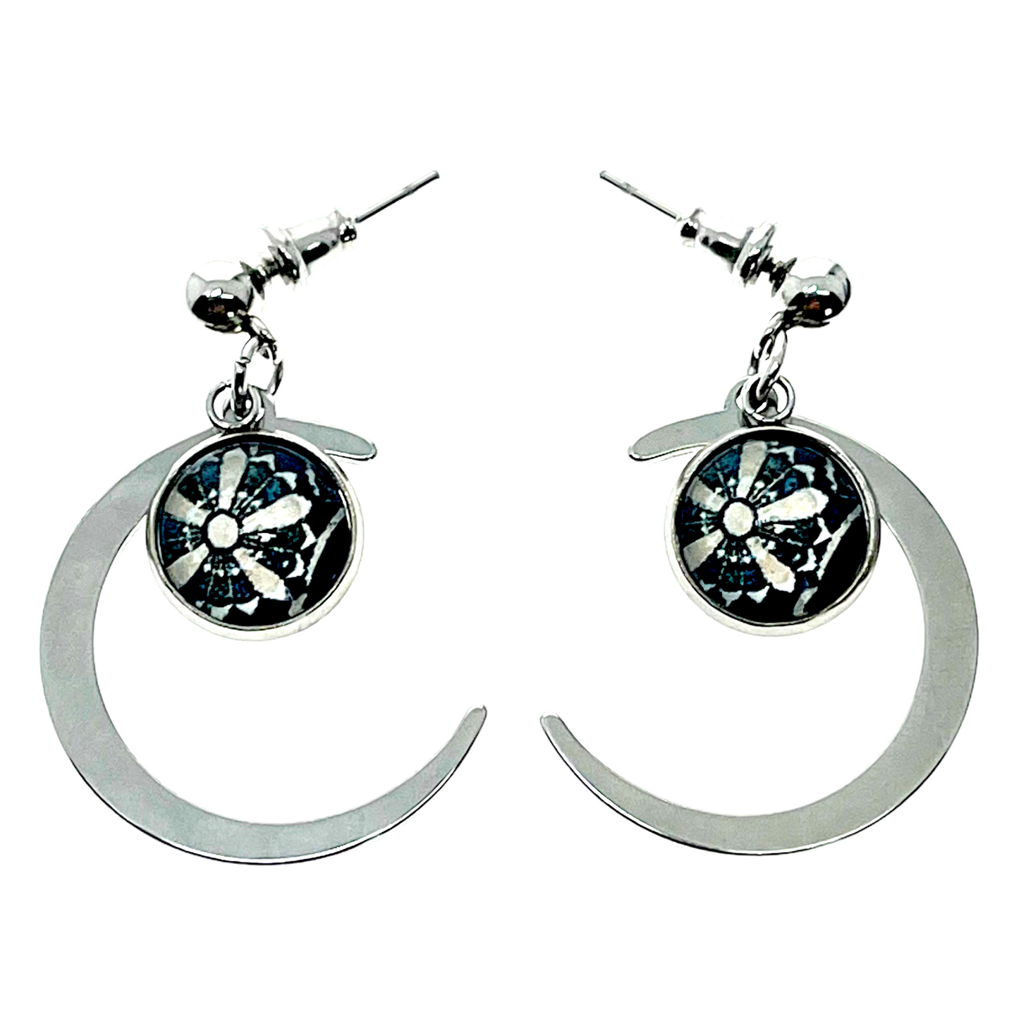 Golden Daisy Crescent Moon Earrings