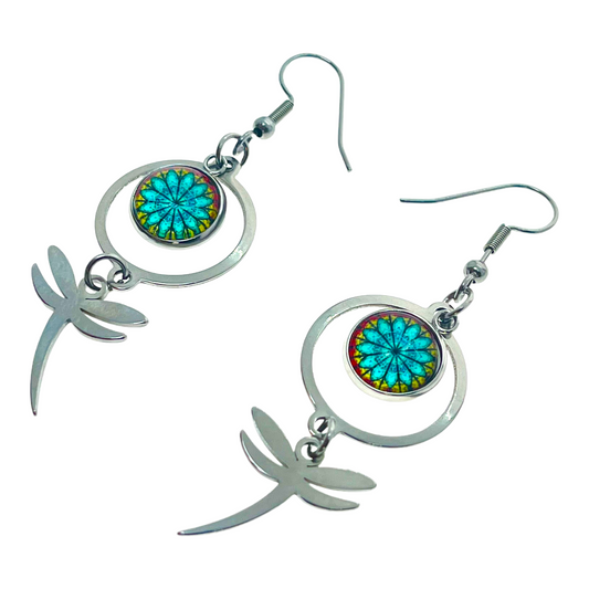 Blue Iris Dragonfly Earrings