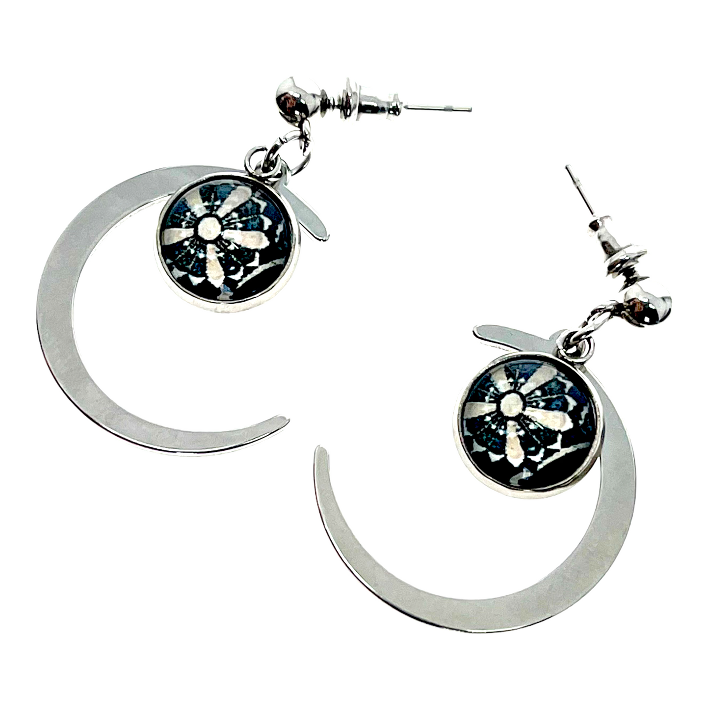Golden Daisy Crescent Moon Earrings